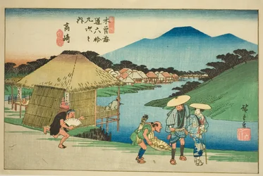 av. 14: Takasaki, fra serien "Shi x t y ne s ta on s of te kisokaid (kisokaido rokujukyu tsugi no uchi)"