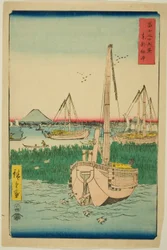 Utenfor Tsukuda Island i den østlige hovedstaden (Toto Tsukuda oki), fra serien "Thirty-six Views of Mount Fuji (Fuji sanjurokkei)"
