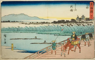 Okazaki: Yahagi River (Okazaki, Yahagigawa) – nr. 39, fra serien "Fifty-three Stations of the Tokaido (Tokaido gojusan tsugi)," også kjent som Reisho Tokaido