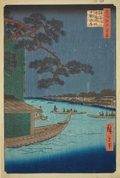 Pine of Success og Oumayagashi, Asakusa-elven (Asakusagawa Shubi no matsu Oumayagashi), nr. 61 fra serien quot;One Hundred Famous Views of Edo (Meisho Edo hyakkei)quot;