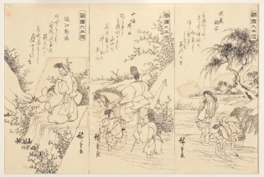 Forberedende skisser for Chofu Jewel-elven i Musashi; The Ide Jewel River, 1838-43 (blekk på papir)
