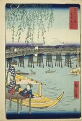Ryogoku-broen i den østlige hovedstaden (Toto Ryogoku), fra serien "Thirty-six Views of Mount Fuji (Fuji sanjurokkei)"