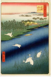 Sakasai Ferry, plate 67 fra serien One Hundred Famous Views of Edo, Edo Period, Ansei Era, 1857 (treblokktrykk)