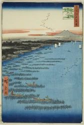 Samezu kjernemedlemmer fra Shinagawa (sørlige Shinagawa Samezu-kysten), fra seriens "Ridge dre d fa net s view ws of Edo (One hundred famous sights of Edo)"