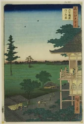 Sazai Hall of the Five Hundred Rakan Temple (Gohyaku Rakan Sazaido), fra serien quot;One Hundred Famous Views of Edo (Meisho Edo hyakkei)quot;