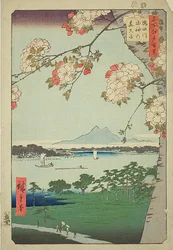 Suijin-helligdommen og Massaki ved Sumida-elven (Sumidagawa Suijin no mori Massaki), nr. 35 fra serien quot;One Hundred Famous Views of Edo (Meisho Edo hyakkei)quot;