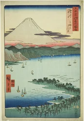Suruga-provinsen: Pine Grove at Miho (Suruga, Miho no matsubara), fra serien "Famous Places in the Sixty-odd Provinces (Rokujuyoshu meisho zue)"