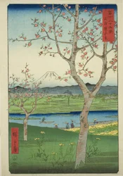 Utkanten av Koshigaya i Musashi-provinsen (Musashi Koshigaya zai), fra serien "Thirty-six Views of Mount Fuji (Fuji sanjurokkei)"