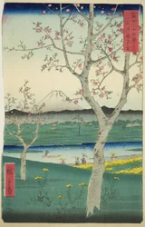 The Outskirts of Koshigaya i Musashi-provinsen (Musashi Koshigaya zai), fra serien "Thirty-six Views of Mount Fuji (Fuji sanjurokkei)"