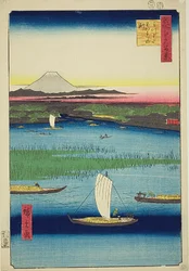 Delingsdybden til den trefløkte elven (Mitsumata Wakarenofuchi), nr. 57 fra serien «Hundre berømte utsikter over Edo (Meisho Edo hyakkei)»