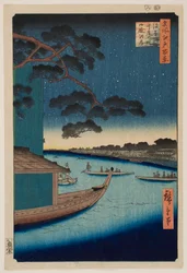 Møtefuruen nær Asakusa-elven og Oumaya-bredden ved Sumida-elven, fra serien «Hundre berømte utsikter over Edo»