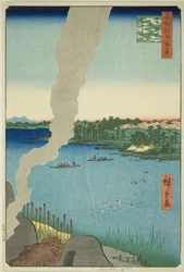 Tile Kilns og Hashiba Ferry på Sumida-elven (Sumidagawa Hashiba no watashi kawaragama), fra serien "One Hundred Famous Views of Edo (Meisho Edo hyakkei)"