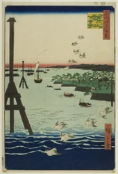 View of Shiba Bay (Shibaura no fukei), fra serien quot;One Hundred Famous Views of Edo (Meisho Edo hyakkei)quot;