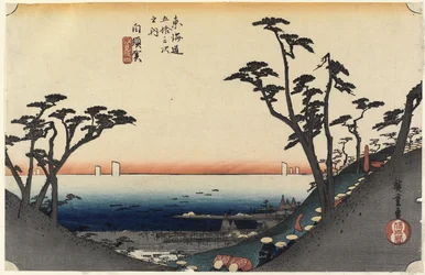 Utsikt over Shiomi-bakken, Shirasuga, ca. 1833