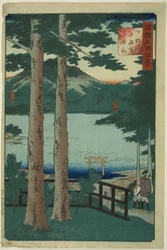 Innsjøen ved Chuzenji i Shimotsuke-provinsen (Shimotsuke Chuzenji kosui), fra serien "One Hundred Famous Views in the Various Provinces (Shokoku meisho hyakkei)"