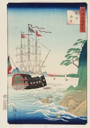Kysten i Tsushima-provinsen (Taish? kaigan) (treblokktrykk i farger)