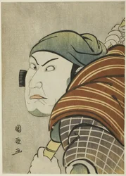 Skuespilleren Kataoka Nizaemon Vll som Iyo no Taro i stykket "Seiwa Nidai Oyose Genji," opptrådte på Miyako Theatre i den ellevte måneden, 1796