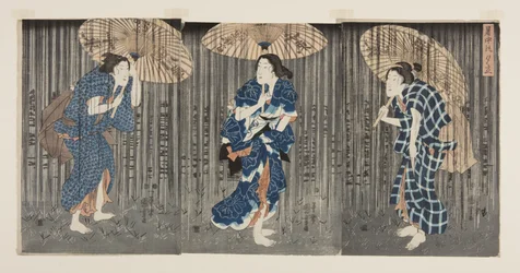 Plutselig dusj i sommervarmen (Shochu no yudachi) (farget treblokktrykk)