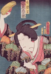 Skuespilleren Bando Hikosaburo, pub. ca. 1850, (treblokktrykk i farger)