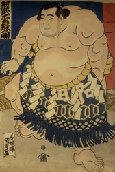 Sumobryteren Abumatsu Rokunosuke, ca. 1835 (oban-størrelse, farget treblokktrykk)