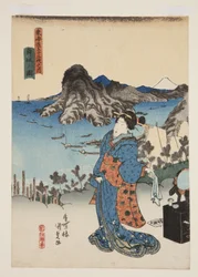 Utsikt over Maisaka (Maisaka no zu) (farget treblokktrykk)