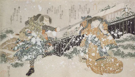 Diptych (LtoR): Skuespillerne Bando Mitugoro III og Segawa Kikunojo V, 1826 (treblokktrykk)