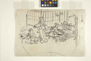 Hataori (Weaving On A Loom) (blekk på papir)