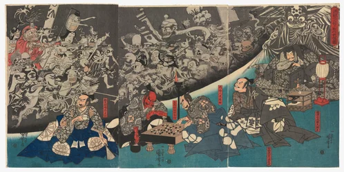 Jordedderkoppen skaper monstre i herskapshuset til Lord Minamoto Yorimitsu (Minamoto Yorimitsu [Raikō])