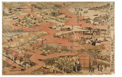 Åtte visninger av Edo, ca. 1770-1780 (treblokktrykk på papir)