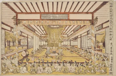 Høytidelig seremoni i den store salen / Uki-e Ise Daijingu Ryosho Daidai Mi-kagura no zu