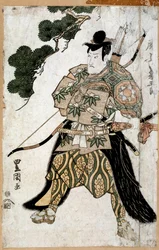Japansk trykk: Portrett av en samurai. Maleri av Toyokuni Utagawa