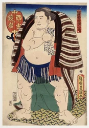 "" Portrett av sumobryteren Kagamiiwa fra vestkysten "" (Sumobryteren Kagamiiwa fra vestsiden) Gravure av Utagawa Toyokuni (1769-1825) vers 1847 Privat samling