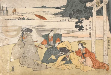 De lojale vasallenes skattkammer (Chūshingura), 12 akter: Prolog [Undersøkelse av hjelmene]