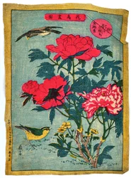 Trepeon og fugler, ca. 1875 (farget treplate på japansk papir)