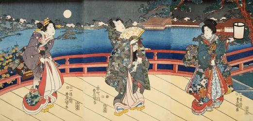 Scene fra Genji monogatari (Tale of Genji) av Murasaki Shibuku (f. 978) ca. 1860 (treblokktrykk i farger)