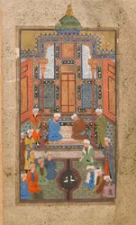 Palassscene i en Tuhfat al-Ahrar (Gift of the free) Bukhara, Usbekistan, usbekisk periode, ca. 1540 (ugjennomsiktig akvarell, blekk og gull på papir)