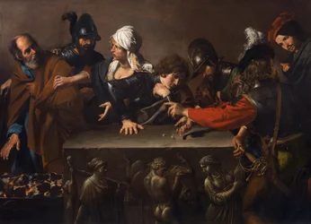 The Denial of Saint Peter, av Valentin de Boulogne (1591-1632). Olje på lerret, ca. 1616-1617. Mål: 171,5x241cm. Roberto Longhi Art History Studies Foundation, Firenze