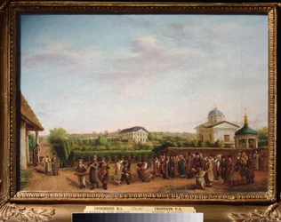 Noce dans le village de Kukavka (Ukraina) (Bryllupet i Kukavka Village) - Maleri av Vasili Andreyevich Tropinin (Vassili Tropinin) (1776-1857), olje på lerret, cirka 1810, russisk kunst
