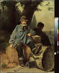 Loppemarkeder i Paris (Frankrike). Maleri av Vasily (Vasily) Grigoryevich Perov (1834-1882), olje på lerret