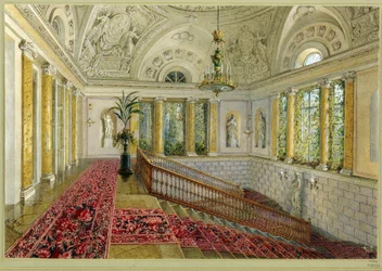 Trapp i et palass. Verk av Vasily Semyonovich Sadovnikov (1800-1879), akvarell på papir