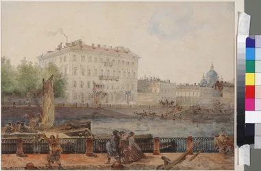 House of M.D. Tarasova ved vollen til Fontanka, av Sadovnikov, Vasily Semyonovich (1800-1879). Akvarell på papir