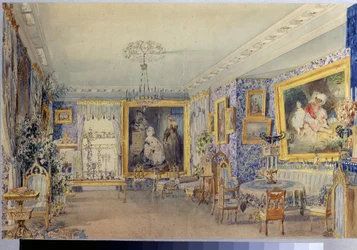 Stuen i Herregården Verki. Verk av Vasily Semyonovich Sadovnikov (1800-1879), akvarell på papir