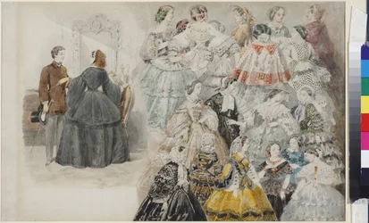 Mode feminin - Damemote, av Sadovnikov, Vasily Semyonovich (1800-1879). Akvarell på papir, slutten av 1840-årene. Statens museum for historie i Sankt Petersburg