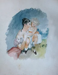 Portrett av grevinne Stefania zu Sayn-Wittgenstein, født Radziwill 1809-1832 med datteren Maria, 1