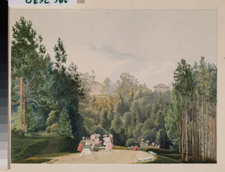 Scene i en park. Verk av Vasily Semyonovich Sadovnikov (1800-1879), akvarell på papir