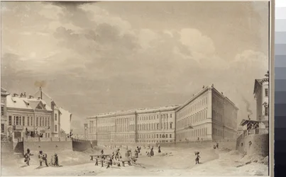St. Petersburg. Generalstabsbygningen på Moika-elven, av Sadovnikov, Vasily Semyonovich (1800-1879). Akvarell på papir, før 1833. State Museum of the History of Saint Petersburg