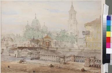 Voznesensky-broen over Katarinakanalen, av Sadovnikov, Vasily Semyonovich (1800-1879). Akvarell på papir