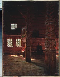 Interiør i Peter og Paul-kirken i Puchug - Maleri av Vasili Vasilyevich Vereshchagin (Vassili Vereshchagin) (1842-1904), olje på lerret