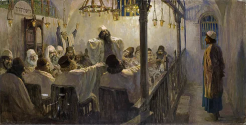 Il est coupable de la mort - Han er skyldig i døden! - Polenov, Vasili Dmitrievich (1844-1927) - 1906 - Olje på lerret - 113x220 - Privat samling (En del av serien med malerier Kristi liv fullført av kunstneren på slutten av 1890-1900-tallet)