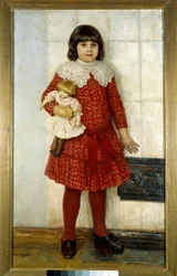 Jenta med dukken. Maleri av Vasilij Ivanovitsj Surikov (Vasily Surikov eller Vasili Surikow) (1848-1916), 1888, Moskva, Tretjakovgalleriet